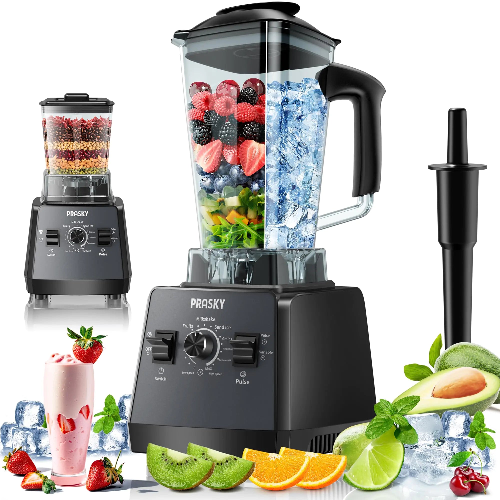Professional BlenderSmoothies Blenders PRASKY Max.2400Watts/1000Watts Blender and Grinder Combo 25000RPM Powerful Kitchen Blender 68oz BPA Free 2 Containers Countertop Blenders Ice Crushing Juice