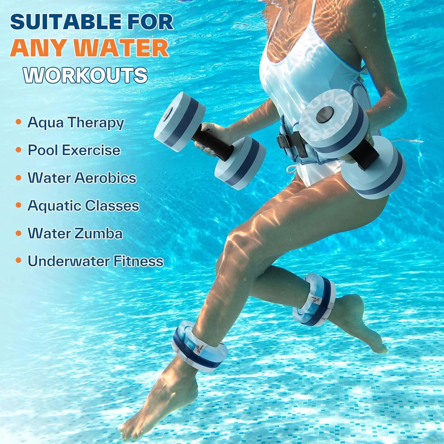 6-Piece Aqua Fitness Set – Swim Belt, Ankle Weights & Water Exercise Equipment for Pool Therapy